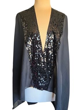 Marc New York Andrew Marc Black Sequin Open Sheer Top